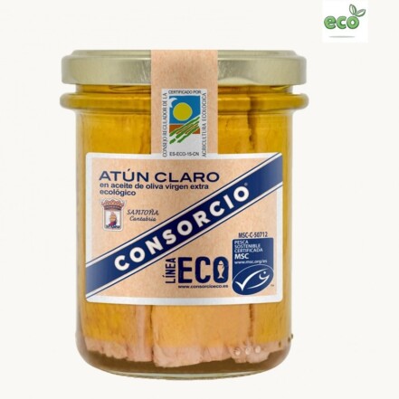 Frasco Atún Claro en Aceite de Oliva Ecológico Consorcio 185 g neto.