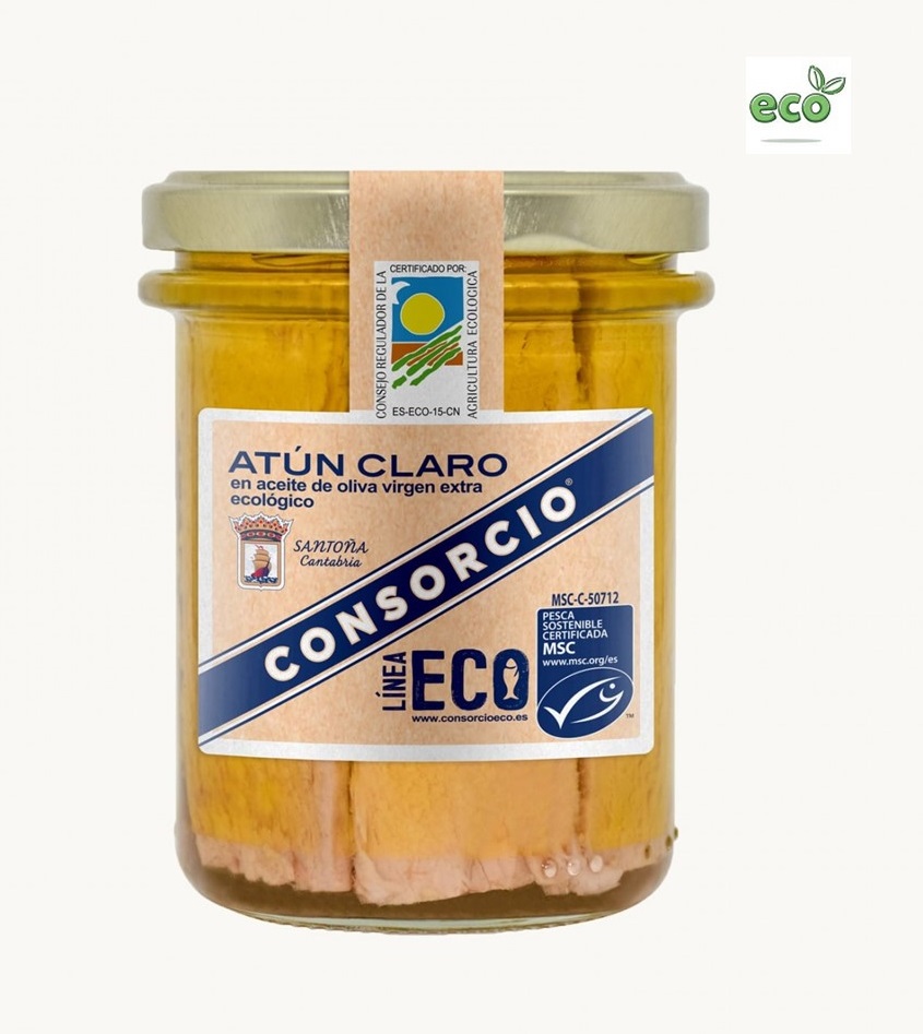 Frasco Atún Claro en Aceite de Oliva Ecológico Consorcio 185 g neto.