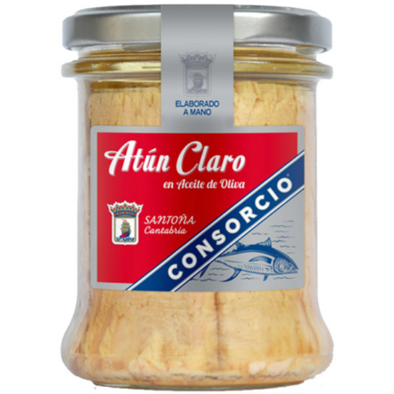 Frasco Atún Claro en Aceite de Oliva Conservas Consorcio 195 g neto.